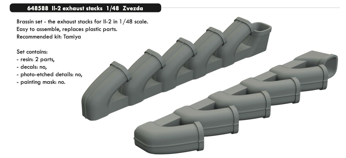 Eduard Brassin 648588 1:48 Ilyushin Il-2 exhaust stacks