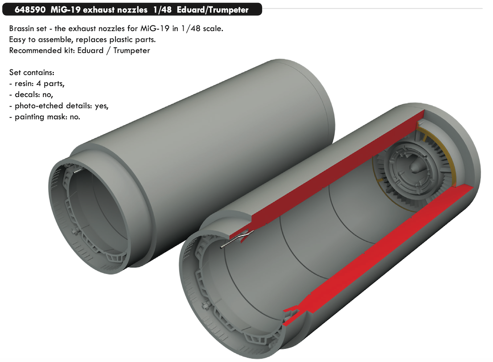 Eduard Brassin 648590 1:48 Mikoyan MiG-19 exhaust nozzles