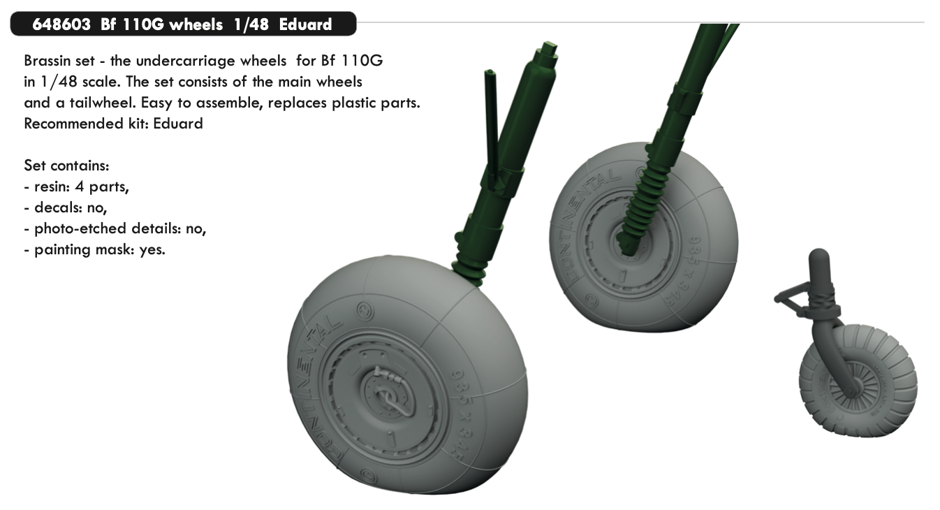 Eduard Brassin 648603 1:48 Messerschmitt Bf-110G-4 wheels with weighted tyre effect