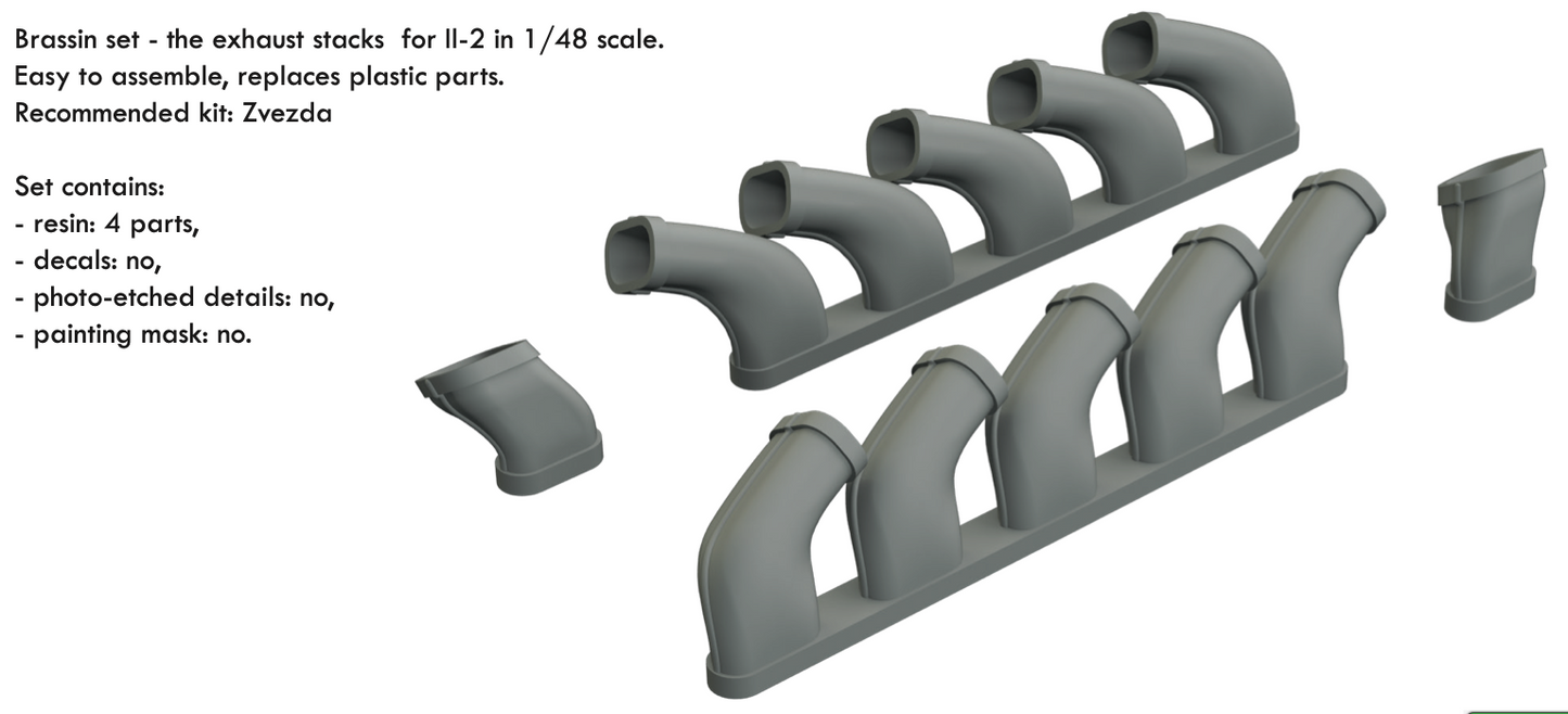Eduard Brassin 648618 1:48 Ilyushin Il-2 Stormovik exhaust stacks
