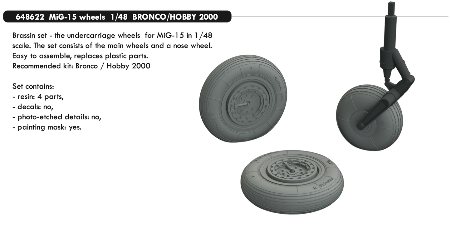 Eduard Brassin 648622 1:48 Mikoyan MiG-15 wheels with weighted tyre effect