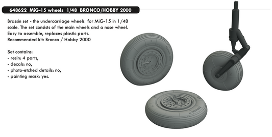Eduard Brassin 648622 1:48 Mikoyan MiG-15 wheels with weighted tyre effect