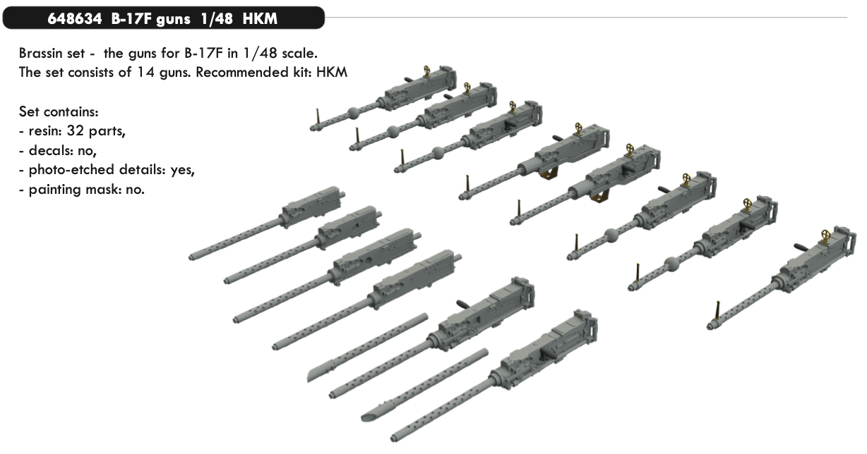 Eduard Brassin 648634 1:48 B-17F Flying Fortress guns for Hong Kong Models