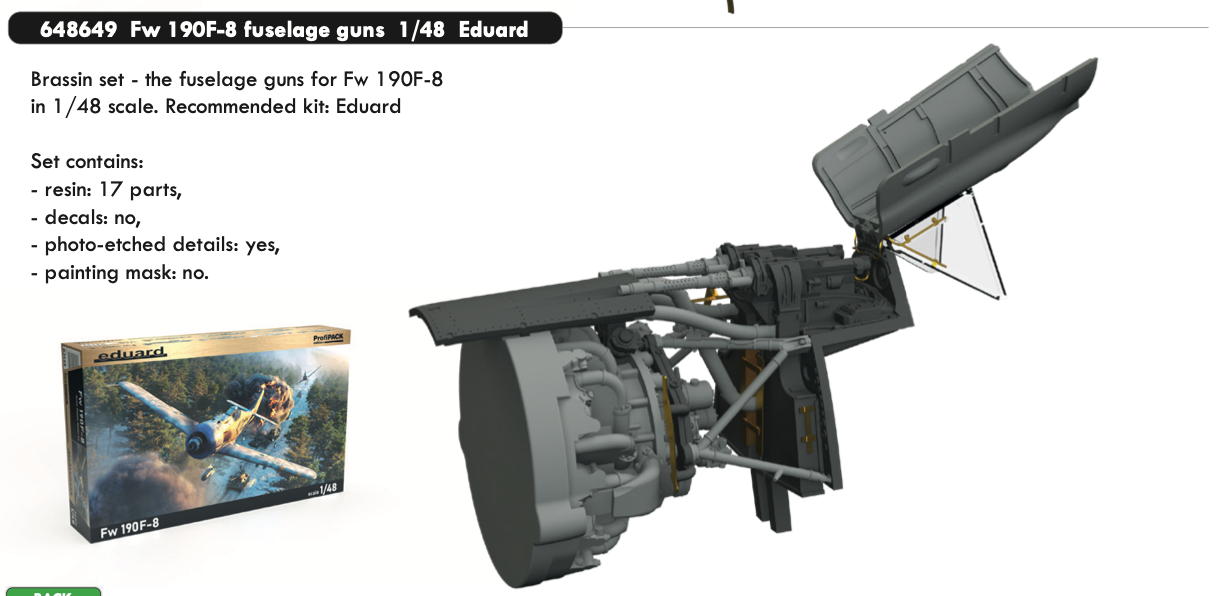 Eduard Brassin 648649 1:48 Focke-Wulf Fw-190F-8 fuselage guns