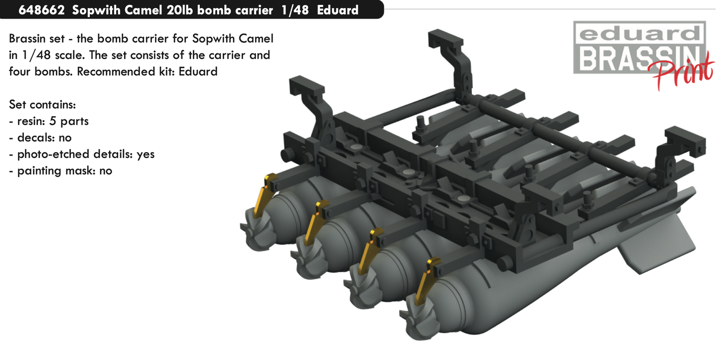 Eduard Brassin 648662 1:48 Sopwith Camel 20lb bomb carrier