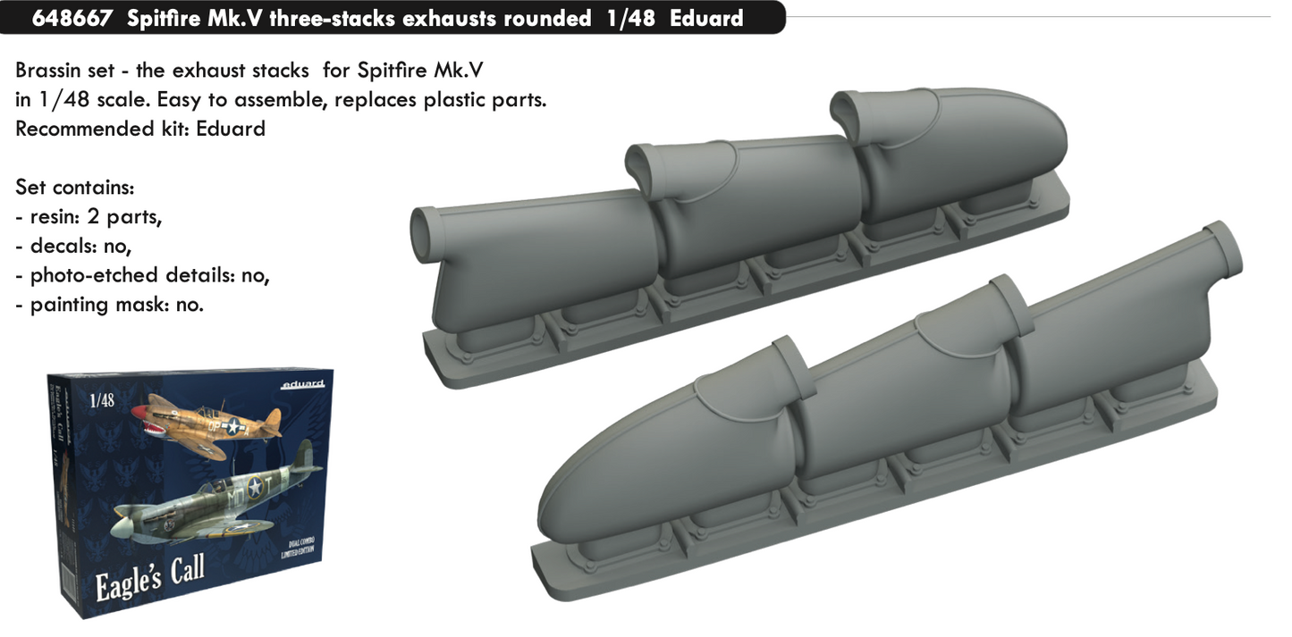 Eduard Brassin 648667 1:48 Supermarine Spitfire Mk.V three-stacks exhausts rounded