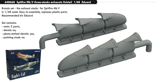 Eduard Brassin 648668 1:48 Supermarine Spitfire Mk.V three-stacks exhausts fishtail