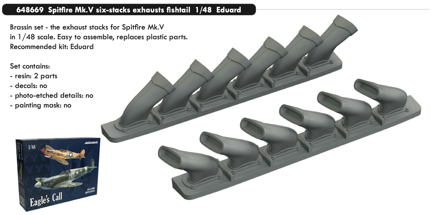 Eduard Brassin 648669 1:48 Supermarine Spitfire Mk.V six-stacks exhausts fishtail