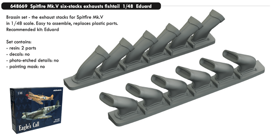 Eduard Brassin 648669 1:48 Supermarine Spitfire Mk.V six-stacks exhausts fishtail