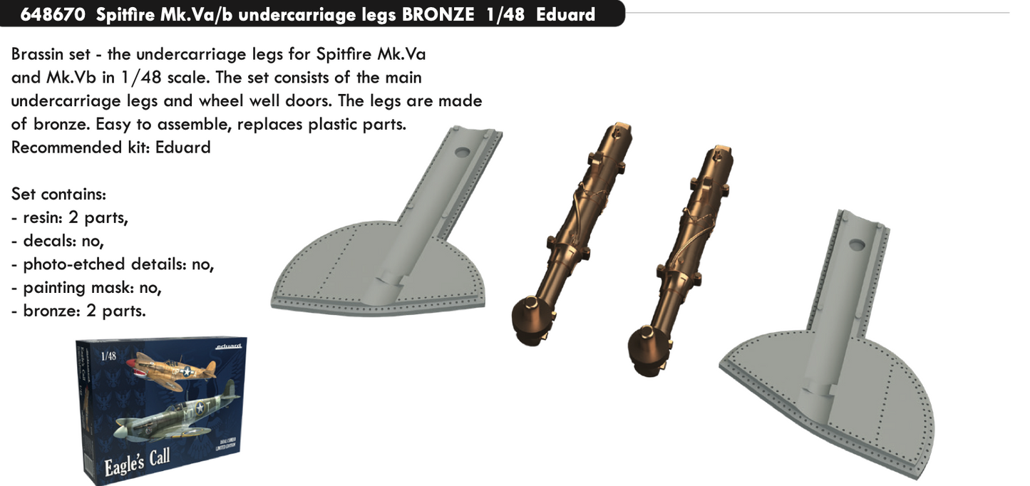 Eduard Brassin 648670 1:48 Supermarine Spitfire Mk.Va/Mk.Vb undercarriage legs BRONZE