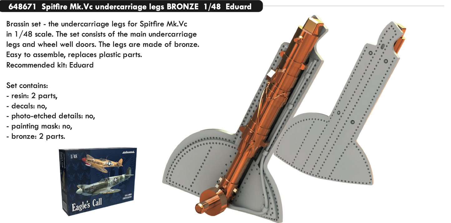 Eduard Brassin 648671 1:48 Supermarine Spitfire Mk.Vc undercarriage legs BRONZE