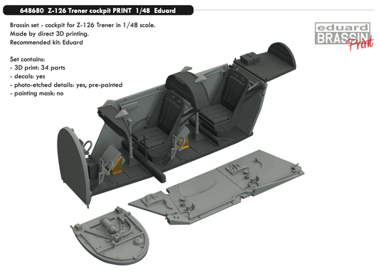 Eduard Brassin 648680 1:48 Zlin Z-126 Trener cockpit 3D-printed