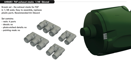 Eduard Brassin 648683 1:48 Grumman F6F-3/F6F-5 Hellcat exhaust stacks