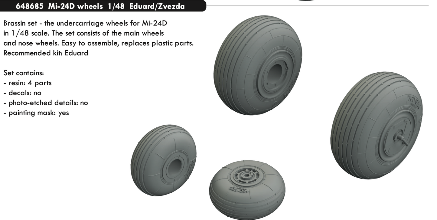 Eduard Brassin 648685 1:48 Mil Mi-24D wheels with weighted tyre effect