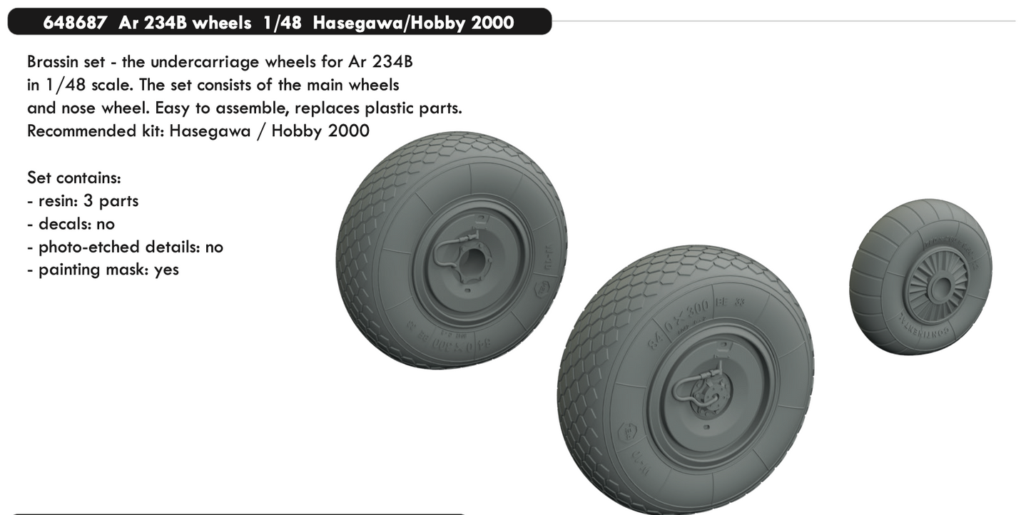Eduard Brassin 648687 1:48 Arado Ar-234B wheels with weighted tyre effect
