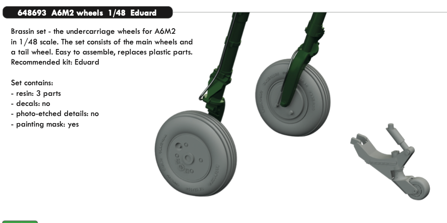 Eduard Brassin 648693 1:48 Mitsubishi A6M2 Zero wheels with weighted tyre effect