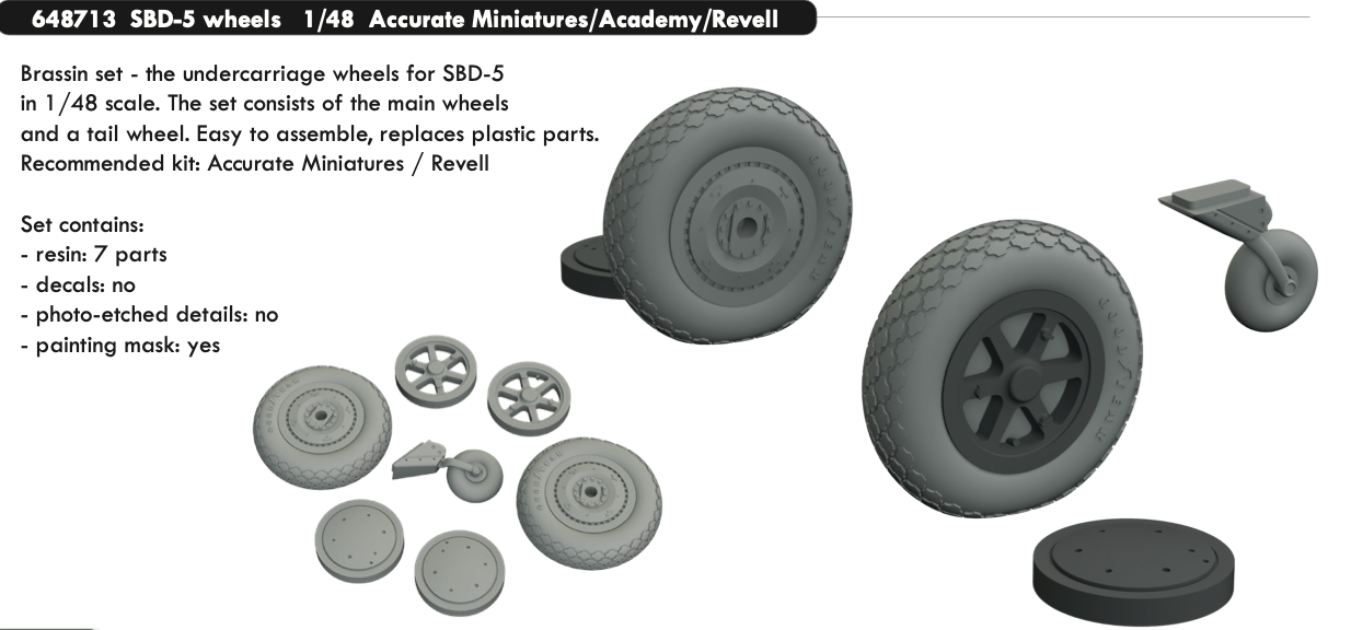 Eduard Brassin 648713 1:48 Douglas SBD-5 Dauntless wheels with weighted tyre effect