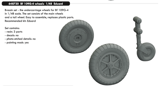 Eduard Brassin 648720 1:48 Messerschmitt Bf-109G-4 wheels with weighted tyre effect