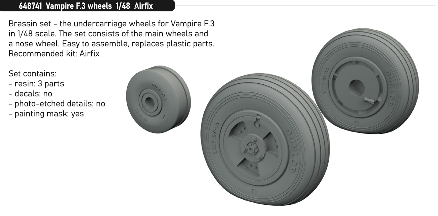 Eduard Brassin 648741 1:48 de Havilland Vampire F.3 wheels