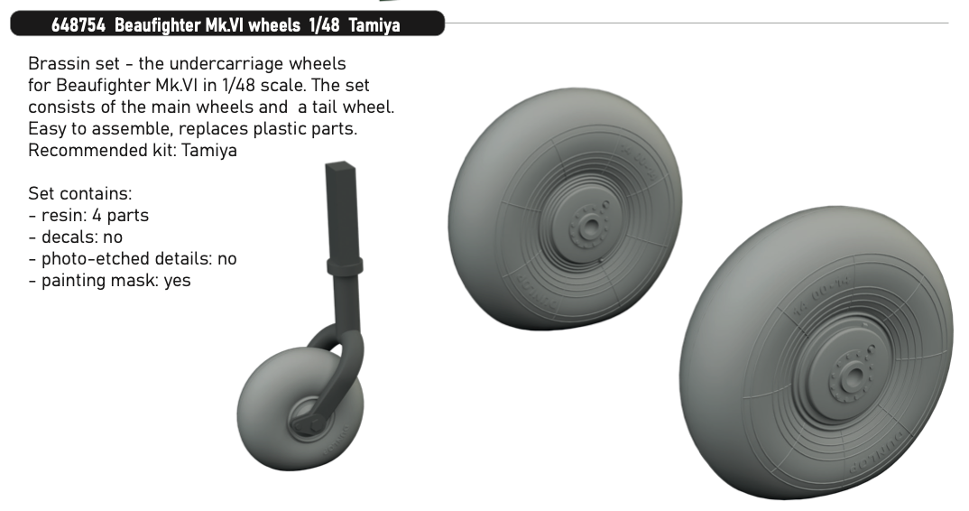Eduard Brassin 648754 1:48 Bristol Beaufighter Mk.VI wheels
