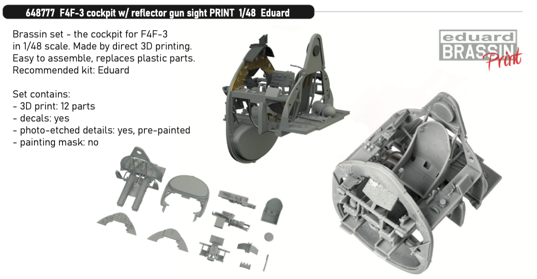 Eduard Brassin 648777 1:48 Grumman F4F-3 Wildcat cockpit with reflector gun sight