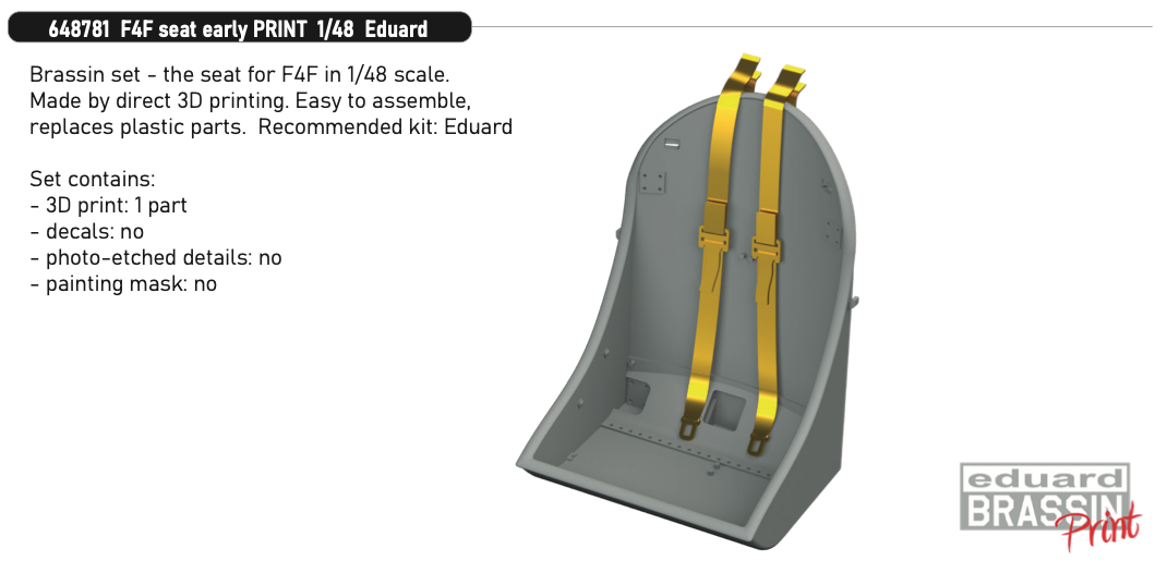 Eduard Brassin 648781 1:48 F4F-3 Wildcat seat early