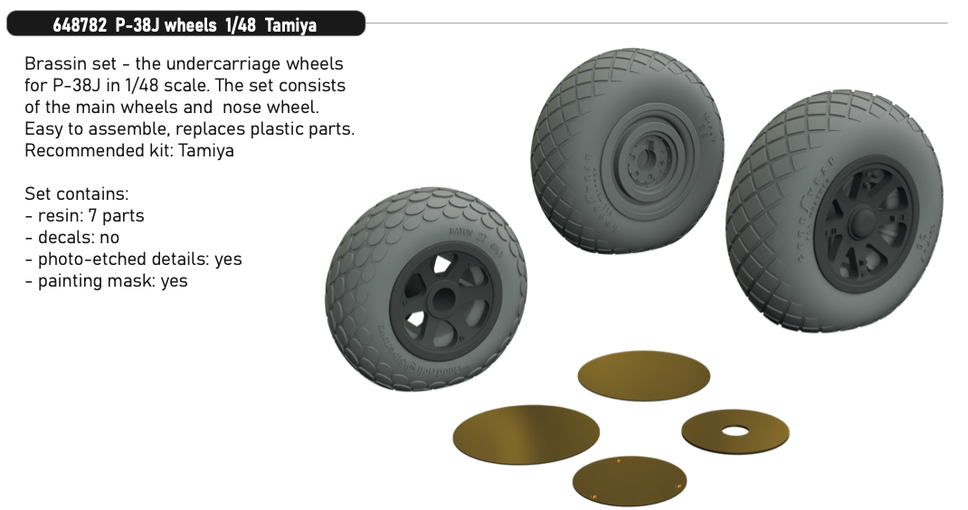 Eduard Brassin 648782 1:48 P-38J Lightning wheels  to be used with Tamiya