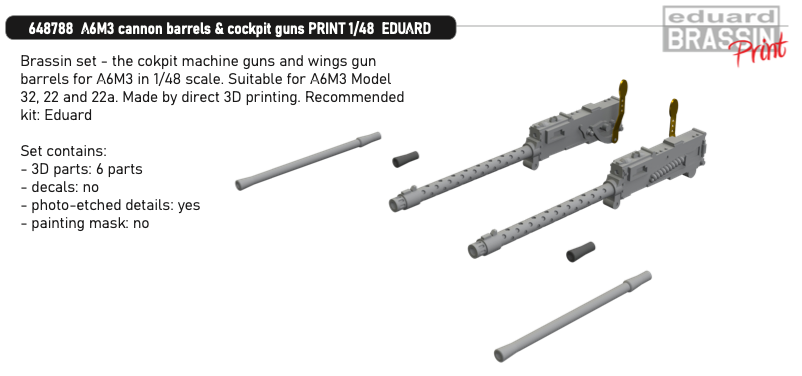 Eduard Brassin 648788 1:48 Mitsubishi A6M3 Zero cannon barrels & cockpit guns