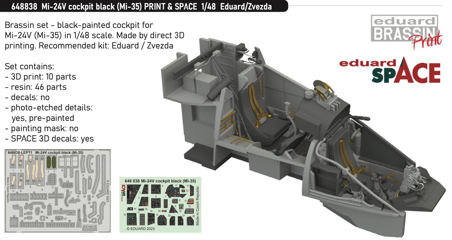 Eduard Brassin 648838 1:48 Mil Mi-24V cockpit black (Mi-35) 3D-printed & SPACE