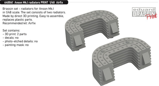 Eduard Brassin 648841 1:48 Avro Anson Mk.I radiators 3D-printed