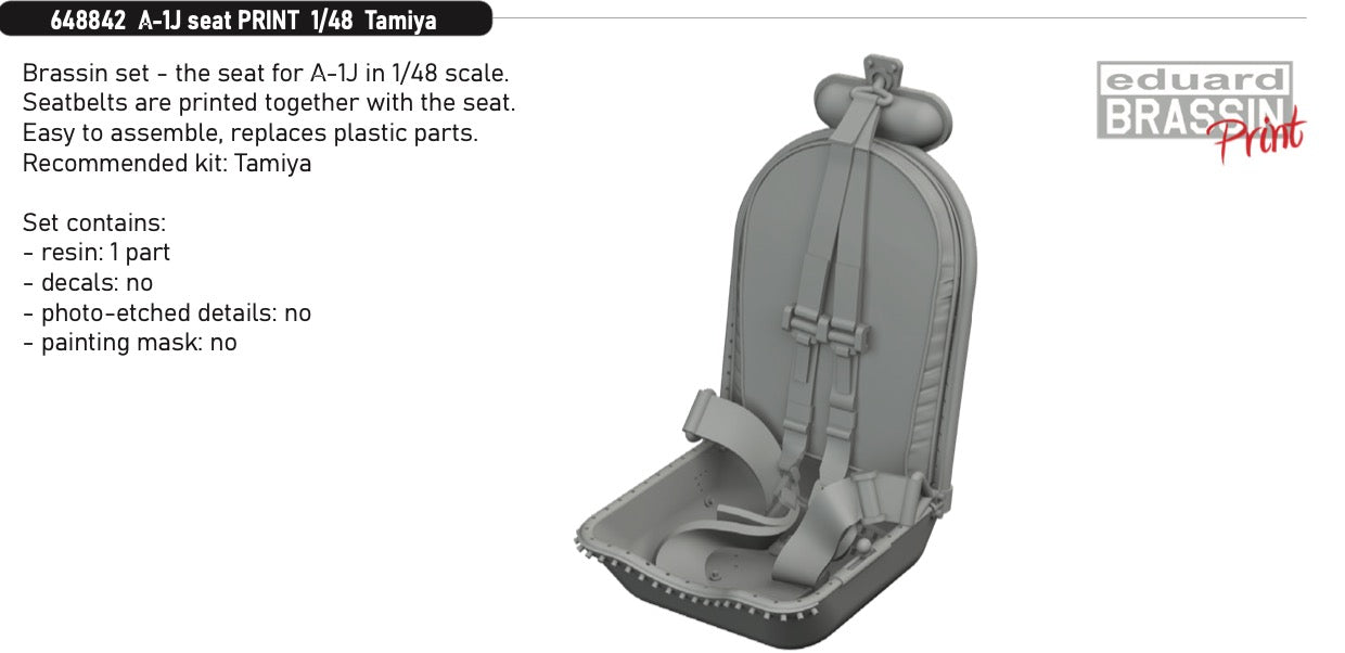 Eduard Brassin 648842 1:48 Douglas A-1J Skyraider seat 3D-printed