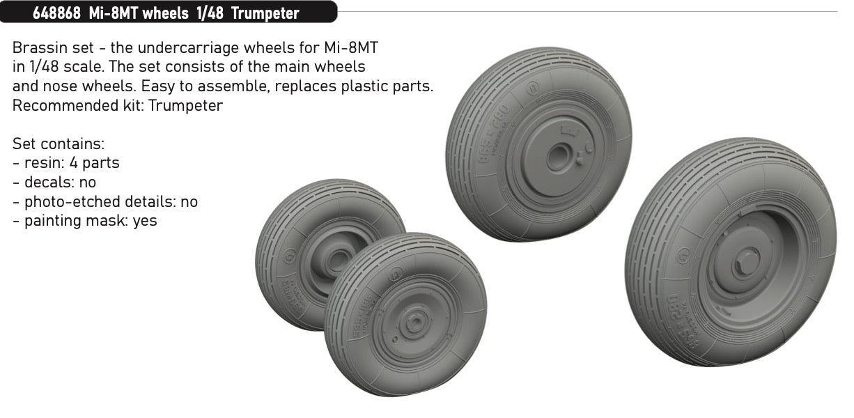 Eduard Brassin 648868 1:48 Mil Mi-8MT wheels to be used with Trumpeter