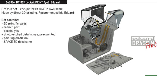 Eduard Brassin 648876 1:48 Messerschmitt Bf-109F cockpit 3D-printedto be used with Eduard