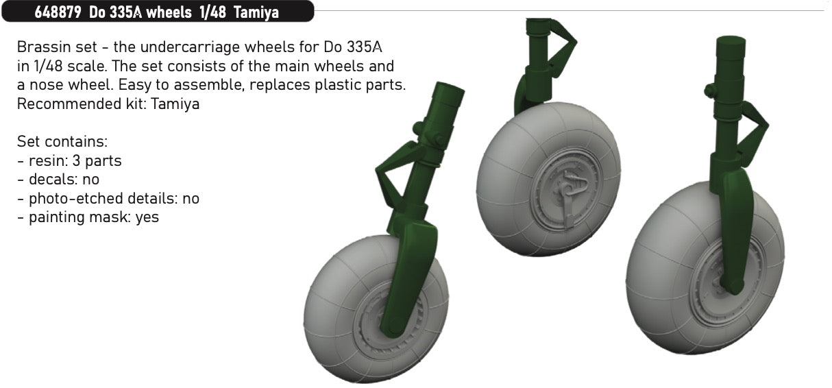 Eduard Brassin 648879 1:48 Dornier Do-335A wheels  to be used with Tamiya