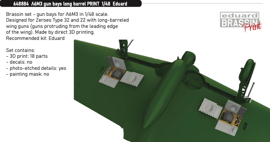 Eduard Brassin 648884 1:48 Mitsubishi A6M3 Zero gun bays long barrel 3D-Printed