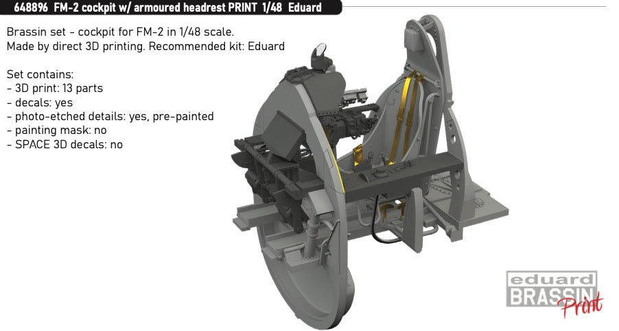 Eduard Brassin 648896 1:48 Grumman FM-2 cockpit with armoured headrest