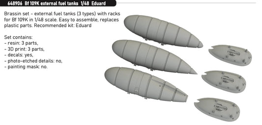 Eduard Brassin 648906 1:48 Messerschmitt Bf-109K external fuel tanks x 3 types