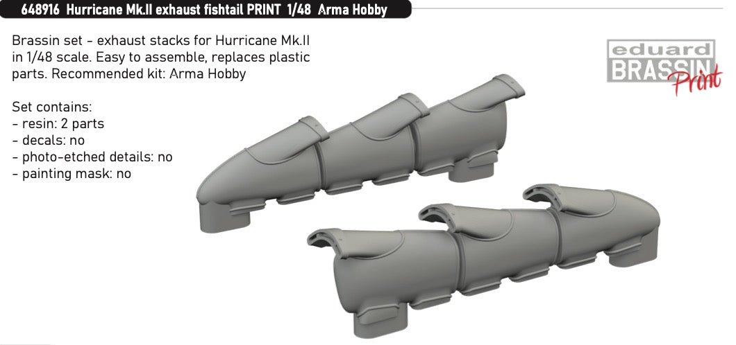 Eduard Brassin 648916 1:48 Hawker Hurricane Mk.II exhaust fishtail for Arma Hobby