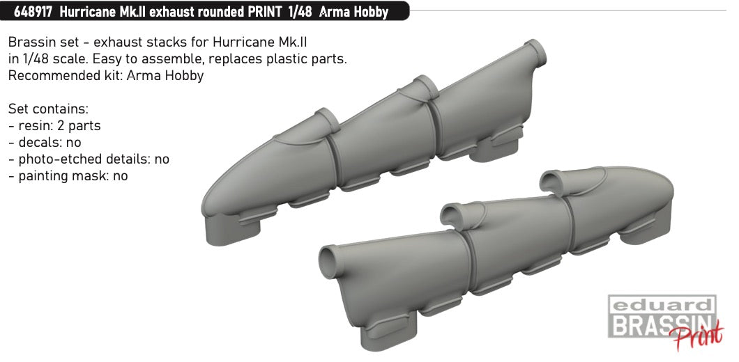 Eduard Brassin 648917 1:48 Hawker Hurricane Mk.II exhaust rounded for Arma Hobby