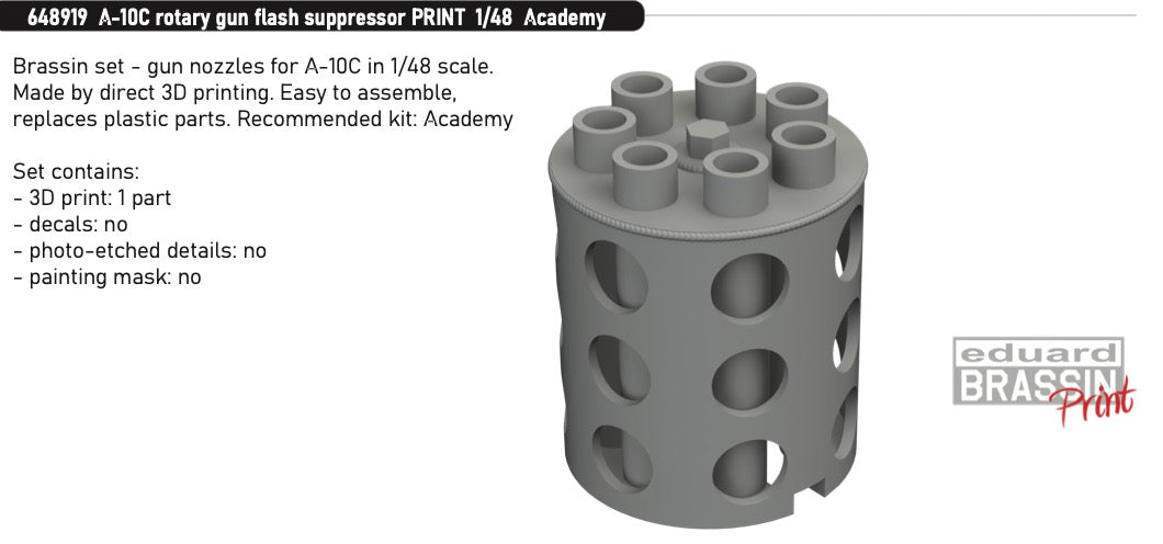 Eduard Brassin 648919 1:48 A-10C Thunderbolt II rotary gun flash suppressor for Academy