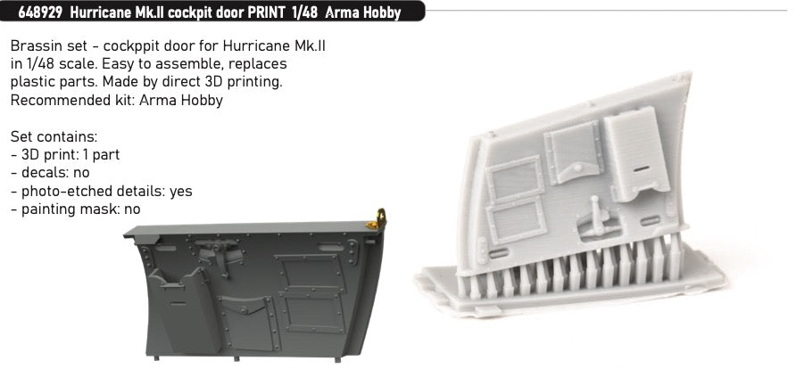 Eduard Brassin 648929 1:48 Hawker Hurricane Mk.II cockpit door 3D-Printed