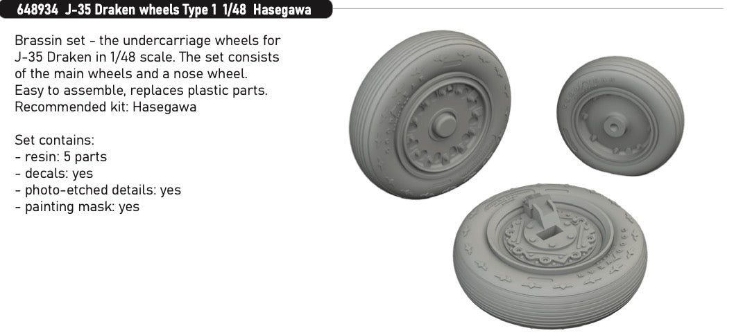 Eduard Brassin 648934 1:48 Saab J-35 Draken wheels Type 1