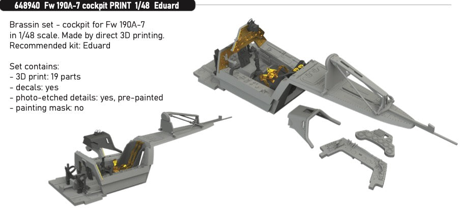 Eduard Brassin 648940 1:48 Focke-Wulf Fw-190A-7 cockpit 3D-Printed