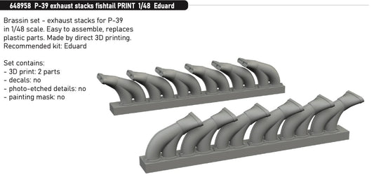 Eduard Brassin 648958 1:48 Bell P-39 Airacobra exhaust stacks fishtail 3D-Printed