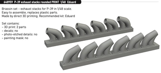 Eduard Brassin 648959 1:48 Bell P-39 exhaust stacks rounded 3D-Printed