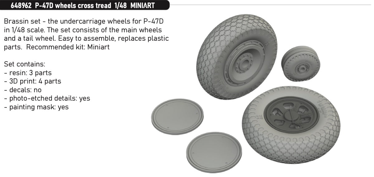 Eduard Brassin 648962 1:48 Republic P-47D wheels with cross tread