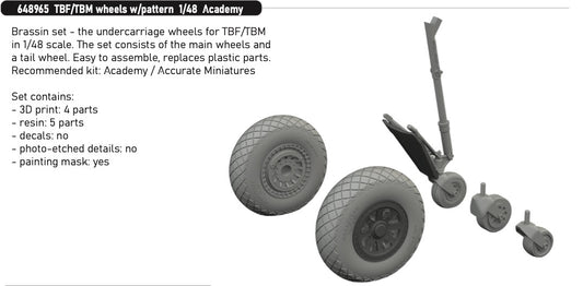 Eduard Brassin 648965 1:48 Grumman TBF-1C/TBM-3 Avenger wheels with pattern