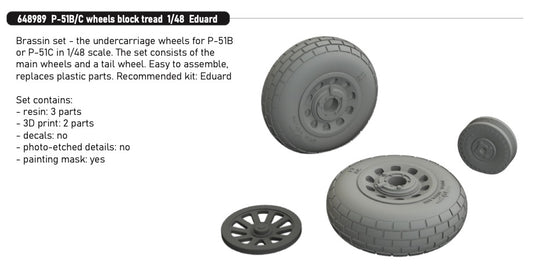 Eduard Brassin 648989 1:48 North-American P-51B/P-51C Mustang wheels block tread