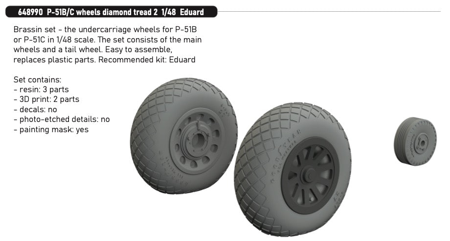 Eduard Brassin 648990 1:48 North-American P-51B/P-51C Mustang wheels diamond tread 2