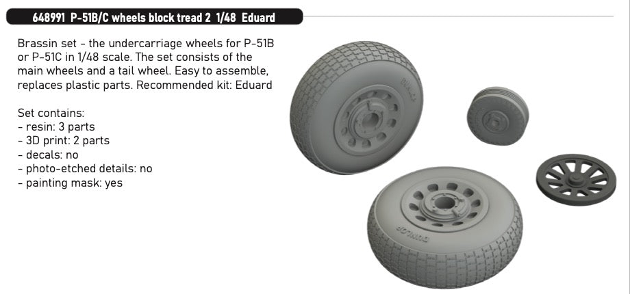 Eduard Brassin 648991 1:48 North-American P-51B/P-51C Mustang wheels block tread 2